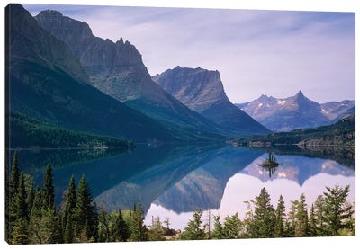 Wild Goose Island In St Mary's Lake, Glacier National Park, Montana Canvas Art Print - Mountains Scenic Photography
