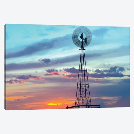 Windmill Producing Electricity At Sunset; Example Of Renewable Energy, North America Canvas Print #TFI1172} by Tim Fitzharris Canvas Art Print