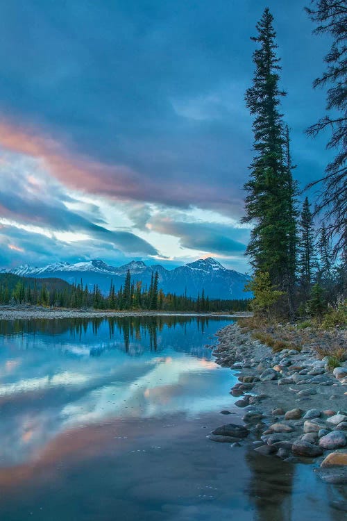 Athabasca River And Colin Range, Rocky Mountains, Jasper National Park, Alberta, Canada
