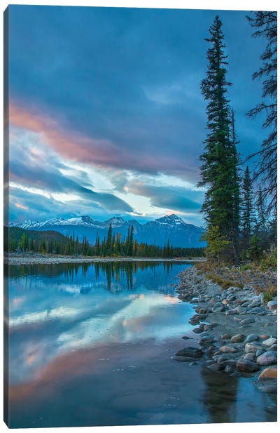 Athabasca River And Colin Range, Rocky Mountains, Jasper National Park, Alberta, Canada Canvas Art Print