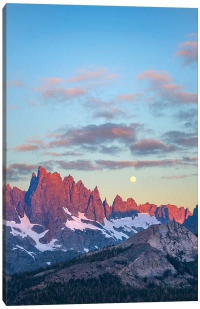 Moon Over Peaks, Ritter Range, Sierra Nevada, California Canvas Art Print - Sierra Nevada