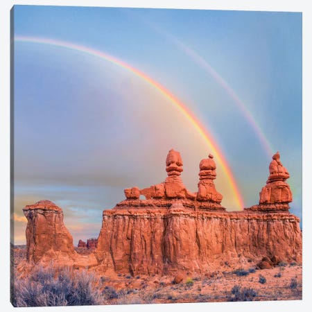 Rainbow Over Rock Formation Called The Three Judges, Goblin Valley State Park, Utah Canvas Print #TFI1219} by Tim Fitzharris Canvas Artwork