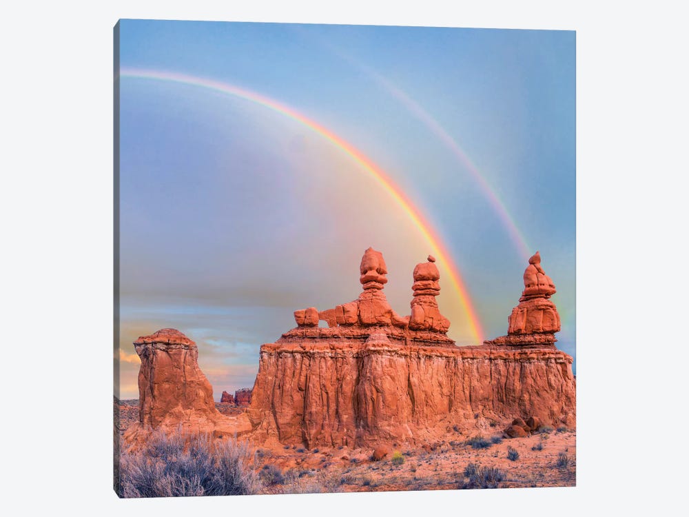 Rainbow Over Rock Formation Called The Three Judges, Goblin Valley State Park, Utah by Tim Fitzharris 1-piece Canvas Art