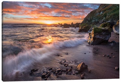Beach At Sunset, Sonoma Coast State Park, Big Sur, California Canvas Art Print - Big Sur Art