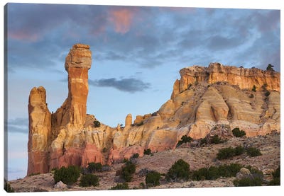 Chimney Rock Dawn, Ghost Ranch, New Mexico Canvas Art Print - Cliff Art