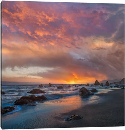 Coatal Sunset Near Arch Rock, California Canvas Art Print - Beach Sunrise & Sunset Art
