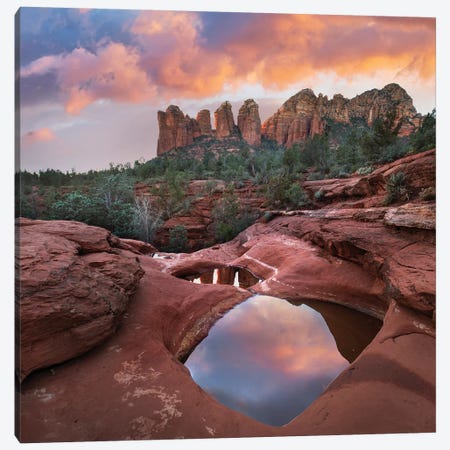 Coffee Pot Rock And The Seven Sacred Pools At Sunset, Near Sedona, Arizona Canvas Print #TFI1292} by Tim Fitzharris Canvas Art
