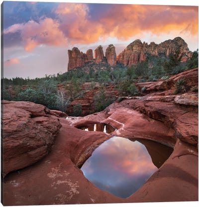 Coffee Pot Rock And The Seven Sacred Pools At Sunset, Near Sedona, Arizona Canvas Art Print - Arizona Art