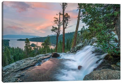 Eagle Falls And Emerald Bay, Lake Tahoe, California Canvas Art Print - Waterfall Art