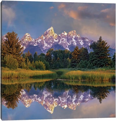 Grand Tetons From Schwabacher Landing, Grand Teton National Park, Wyoming Canvas Art Print - Mountains Scenic Photography