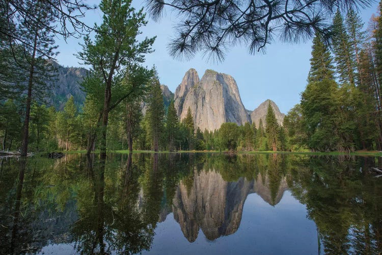 Granite Peaks Reflected In River, Yosemite Valley, Yosemite National Park, California