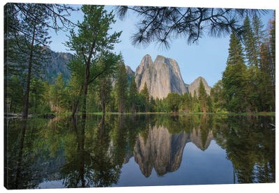 Granite Peaks Reflected In River, Yosemite Valley, Yosemite National Park, California Canvas Art Print - Yosemite National Park Art