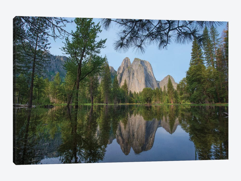 Granite Peaks Reflected In River, Yosemite Valley, Yosemite National Park, California by Tim Fitzharris 1-piece Canvas Artwork