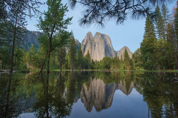 Cliffs: Granite Peaks Reflected In River, Yosemite Valley, Yosemite National Park, California by Tim Fitzharris