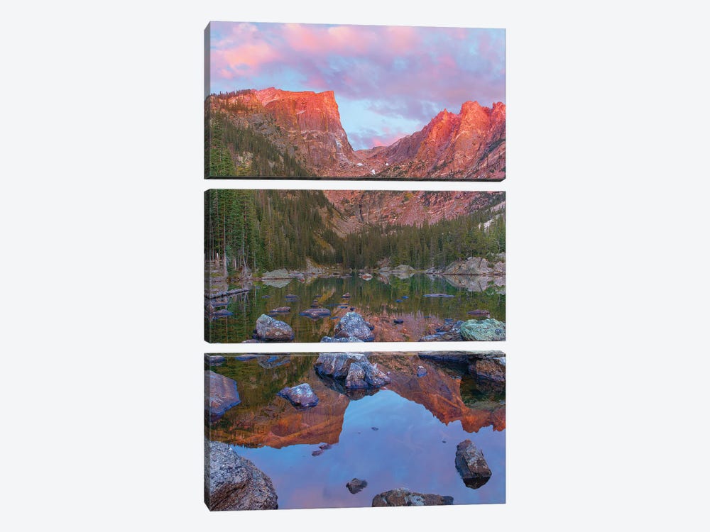 Hallett Peak, Dream Lake, Rocky Mountain National Park, Colorado by Tim Fitzharris 3-piece Canvas Art Print
