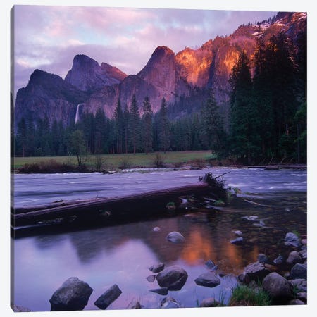 Bridal Veil Falls And The Merced River In Yosemite Valley, Yosemite National Park, California Canvas Print #TFI133} by Tim Fitzharris Canvas Artwork