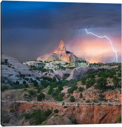 Lightning At Church Rock, Red Rock State Park, New Mexico Canvas Art Print - Lightning