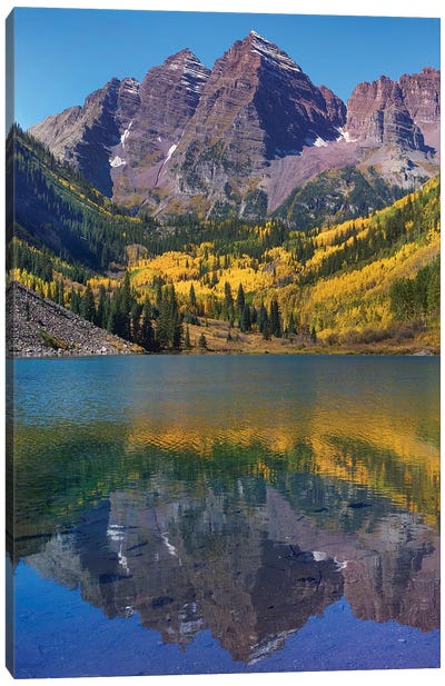 Maroon Bells, Maroon Lake, Colorado Canvas Art Print - Mountains Scenic Photography