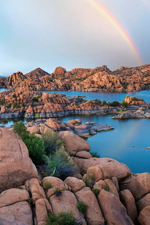 Rainbow Over Granite Dells At Watson Lake, Arizona