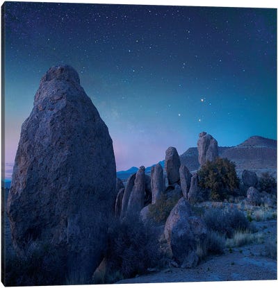 Stars Over City Of Rocks State Park, New Mexico Canvas Art Print - Rock Art