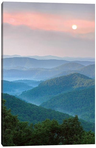 Sunrise Over Pisgah National Forest, North Carolina Canvas Art Print - Sunrise & Sunset Art