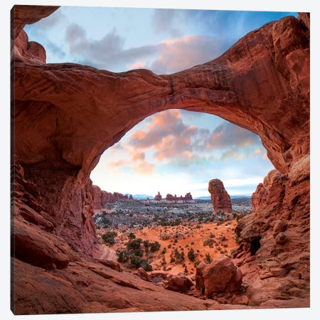 The Windows Section From Double Arch At Sunrise, Arches National Park, Utah Canvas Print #TFI1463} by Tim Fitzharris Art Print