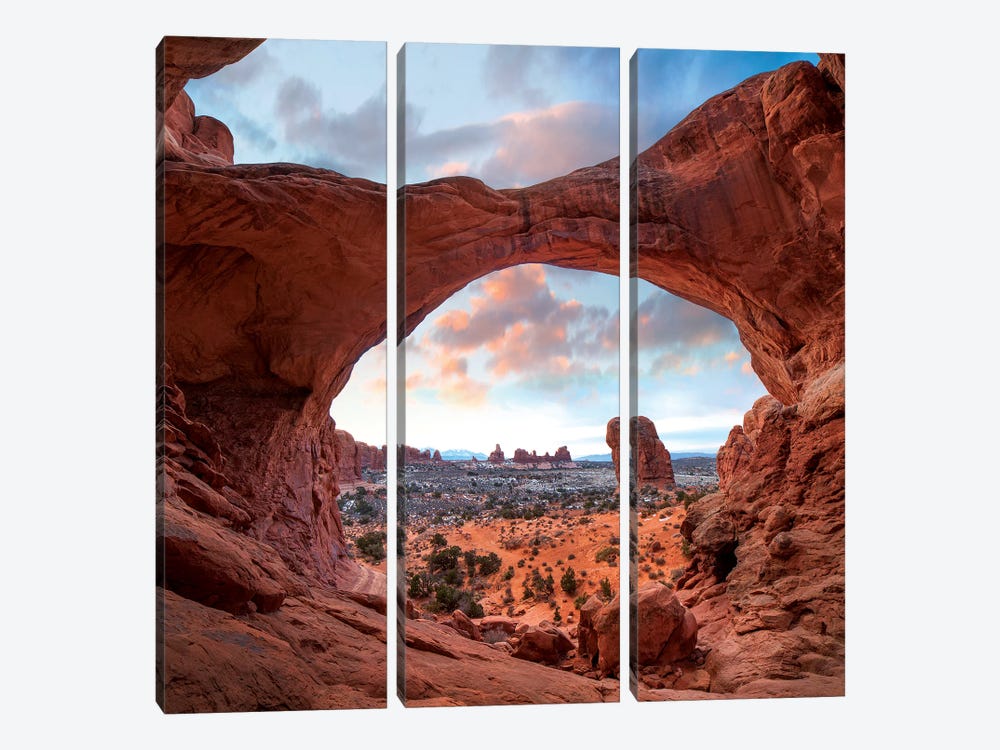 The Windows Section From Double Arch At Sunrise, Arches National Park, Utah by Tim Fitzharris 3-piece Canvas Art Print
