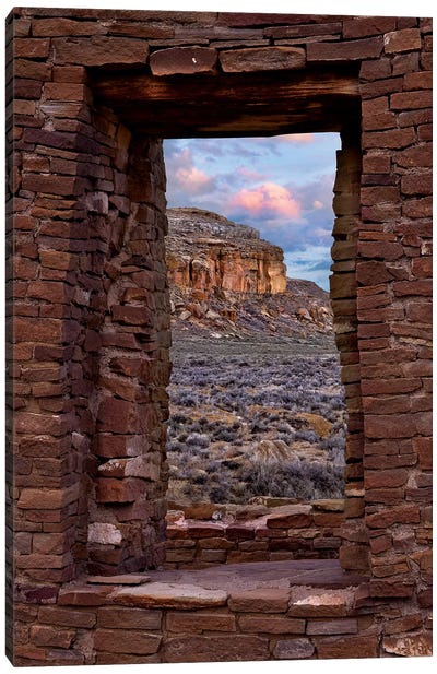 Window On South Mesa, Pueblo Del Arroyo, Chaco Culture National Historical Park, New Mexico Canvas Art Print - Masonry Art
