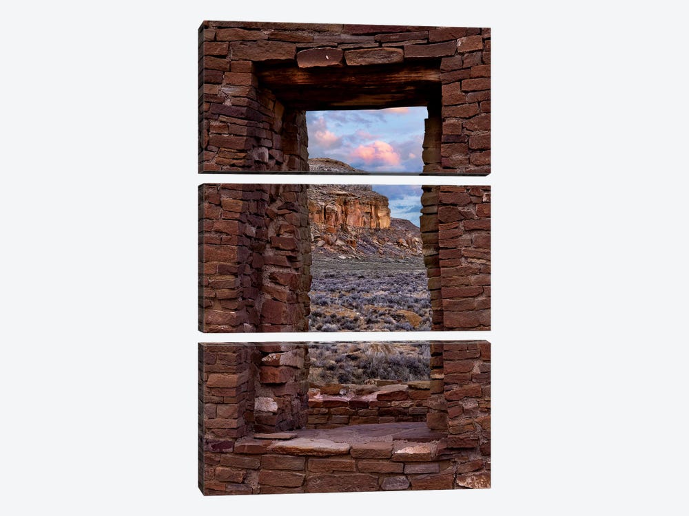 Window On South Mesa, Pueblo Del Arroyo, Chaco Culture National Historical Park, New Mexico by Tim Fitzharris 3-piece Canvas Print