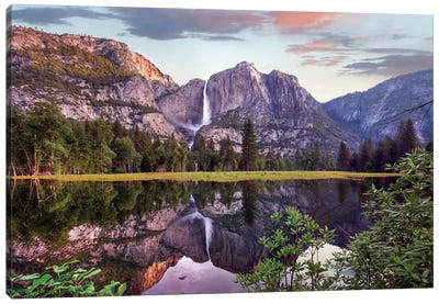 Yosemite Falls Reflected In Flooded Cook's Meadow, Yosemite Valley, Yosemite National Park, California Canvas Art Print - Mountain Art