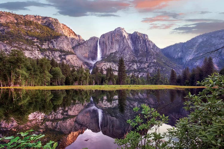 Yosemite Falls Reflected In Flooded Cook's Meadow, Yosemite Valley, Yosemite National Park, California