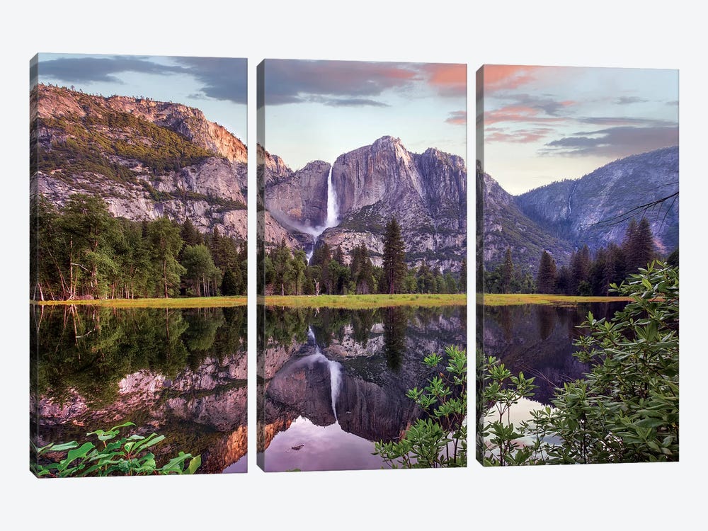 Yosemite Falls Reflected In Flooded Cook's Meadow, Yosemite Valley, Yosemite National Park, California 3-piece Canvas Wall Art