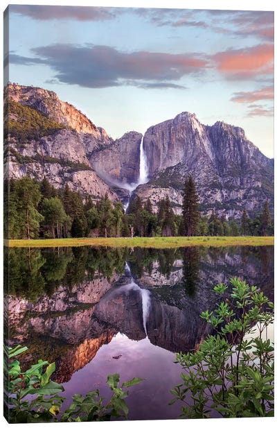 Yosemite Falls Reflected In Flooded Cook's Meadow, Yosemite Valley, Yosemite National Park, California Canvas Art Print - California Art