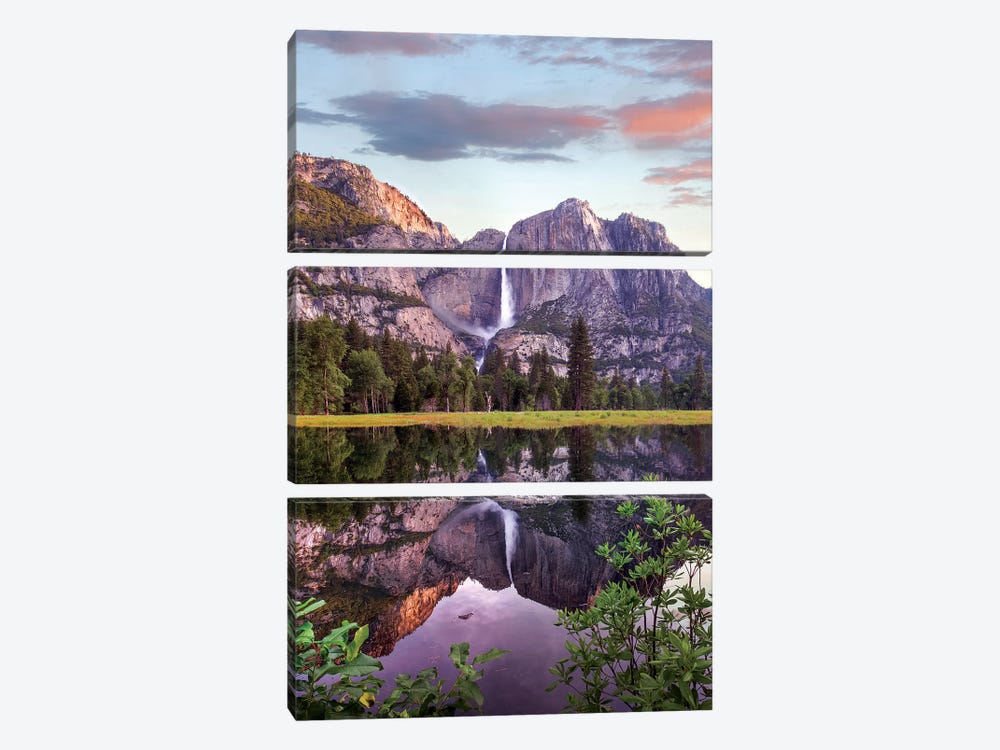 Yosemite Falls Reflected In Flooded Cook's Meadow, Yosemite Valley, Yosemite National Park, California by Tim Fitzharris 3-piece Canvas Art Print