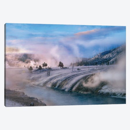Geysers Along River In Winter, Yellowstone National Park, Wyoming Canvas Print #TFI1869} by Tim Fitzharris Canvas Print