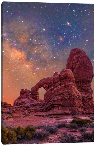 Turret Arch And The Milky Way, Arches National Park, Utah Canvas Art Print - Tim Fitzharris