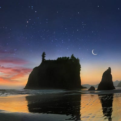 Seastacks And Moon, Ruby Beach, Olympic National Park, Washington, Composite by Tim Fitzharris framed wall art