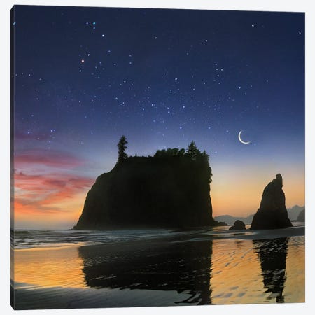 Seastacks And Moon, Ruby Beach, Olympic National Park, Washington, Composite Canvas Print #TFI1950} by Tim Fitzharris Canvas Print