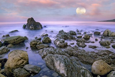 Moon Over El Pescador State Beach, California, Composite by Tim Fitzharris framed wall art