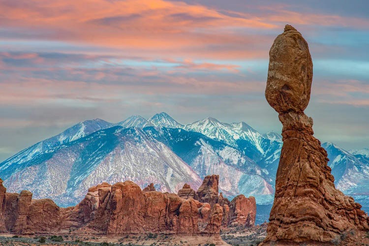 Balanced Rock And La Sal Mountains, Arches National Park, Utah