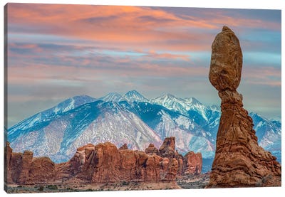 Balanced Rock And La Sal Mountains, Arches National Park, Utah Canvas Art Print - Tim Fitzharris