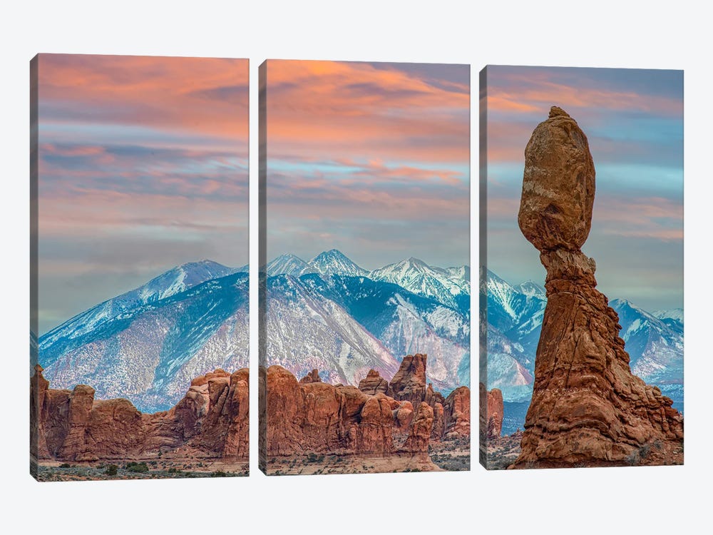 Balanced Rock And La Sal Mountains, Arches National Park, Utah by Tim Fitzharris 3-piece Canvas Artwork