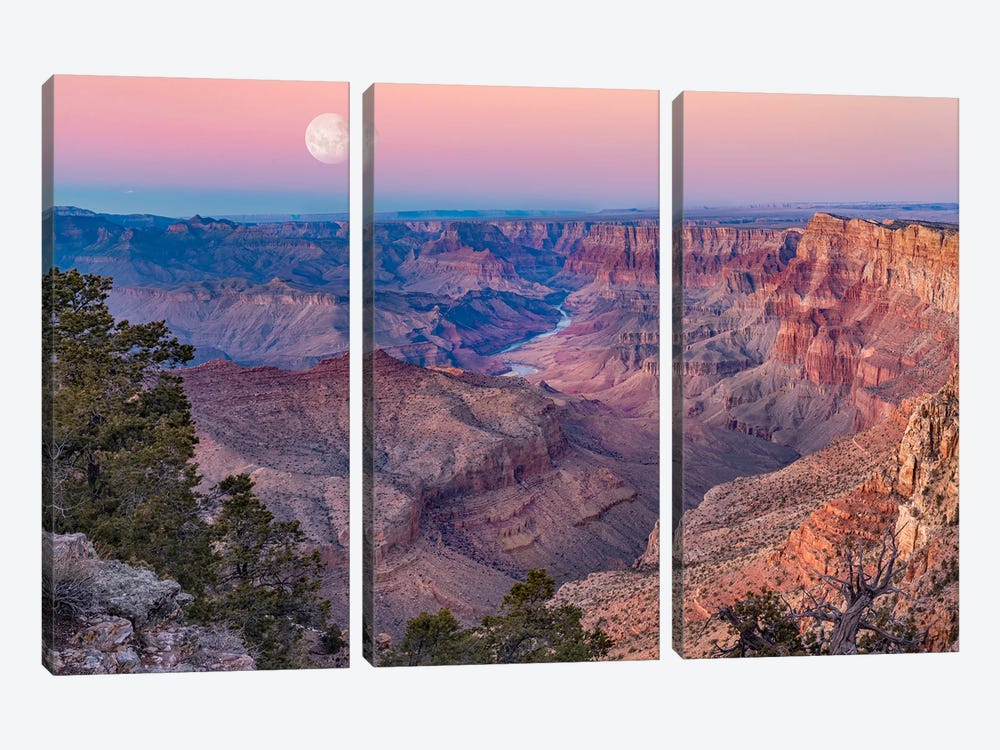 Moonnrise From Navajo Point, Grand Canyon National Park, Arizona, Composite by Tim Fitzharris 3-piece Canvas Art Print