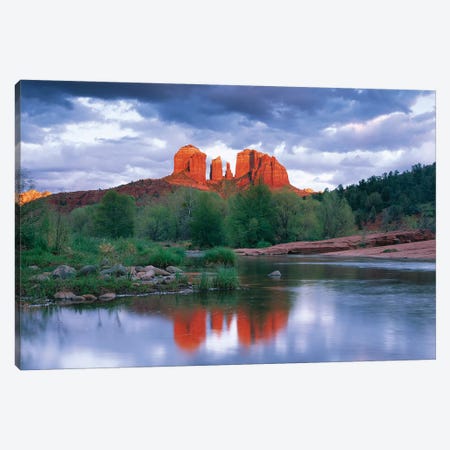 Cathedral Rock Reflected In Oak Creek At Red Rock Crossing With Gathering Rain Clouds, Red Rock State Park Near Sedona, Arizona Canvas Print #TFI199} by Tim Fitzharris Canvas Wall Art