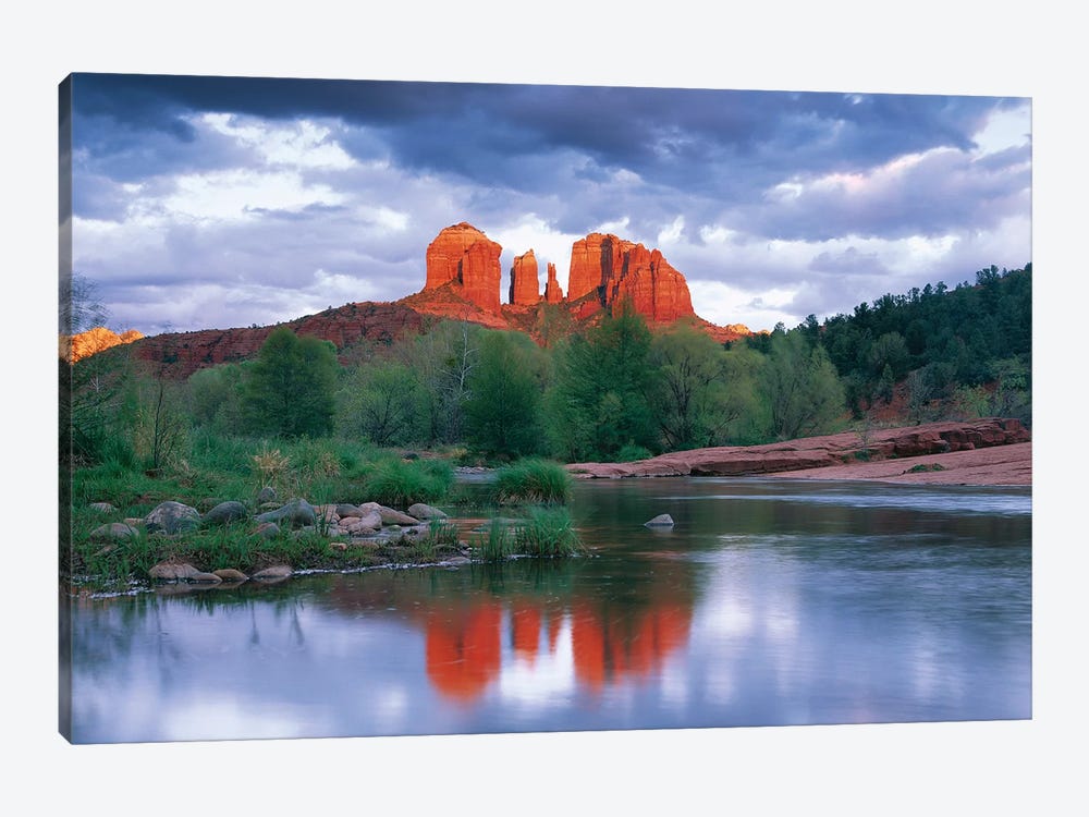 Cathedral Rock Reflected In Oak Creek At Red Rock Crossing With Gathering Rain Clouds, Red Rock State Park Near Sedona, Arizona by Tim Fitzharris 1-piece Art Print