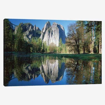 Cathedral Rock Reflected In The Merced River, Yosemite National Park, California I Canvas Print #TFI203} by Tim Fitzharris Canvas Wall Art