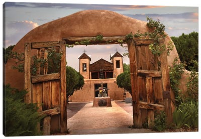 Church And Gate, El Santuario De Chimayo, New Mexico Canvas Art Print - Churches & Places of Worship
