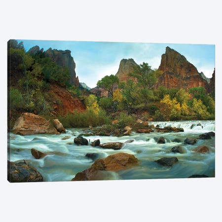 Court Of The Patriarchs Rising Above River, Zion National Park, Utah Canvas Print #TFI275} by Tim Fitzharris Canvas Art