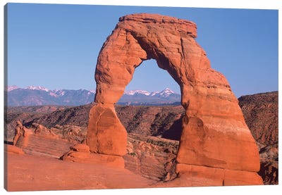 Delicate Arch And La Sal Mountains, Arches National Park, Utah I Canvas Art Print - Utah