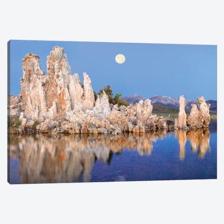 Full Moon Over  Eroded Tufa Towers In Mono Lake With The Eastern Sierra Nevada Mountains In The Background, California Canvas Print #TFI384} by Tim Fitzharris Canvas Art